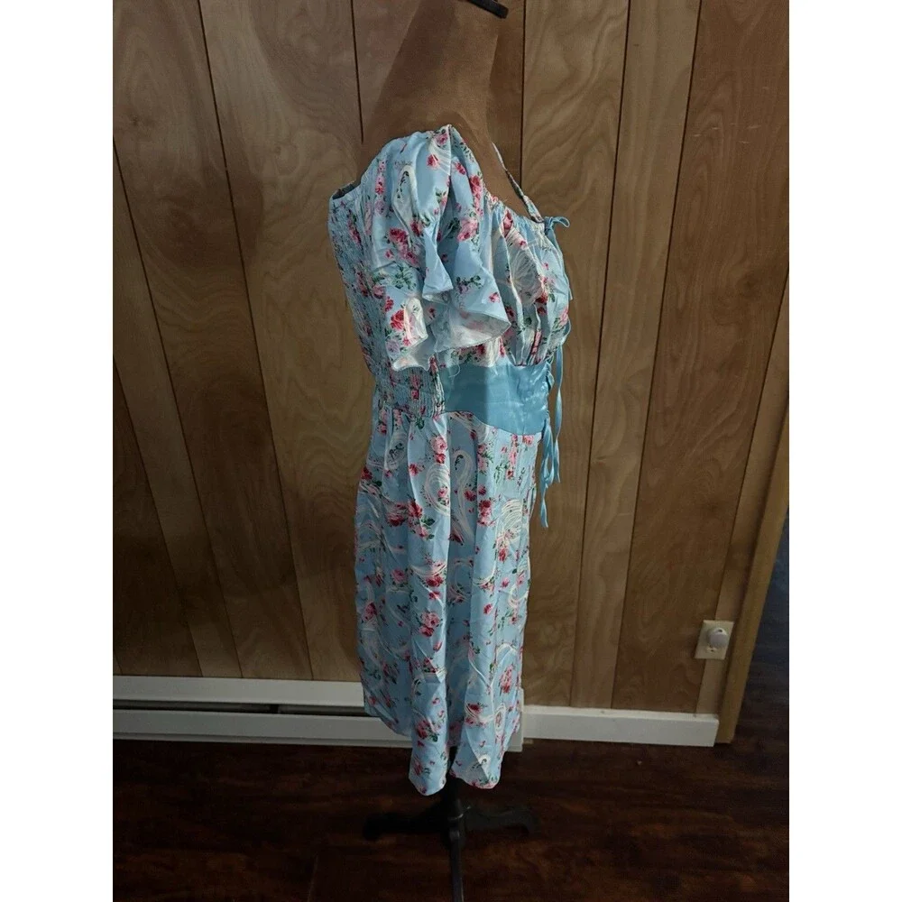 Shein‎ Curve Women’s Blue Floral Corset Dress Size 0x Short Sleeve
